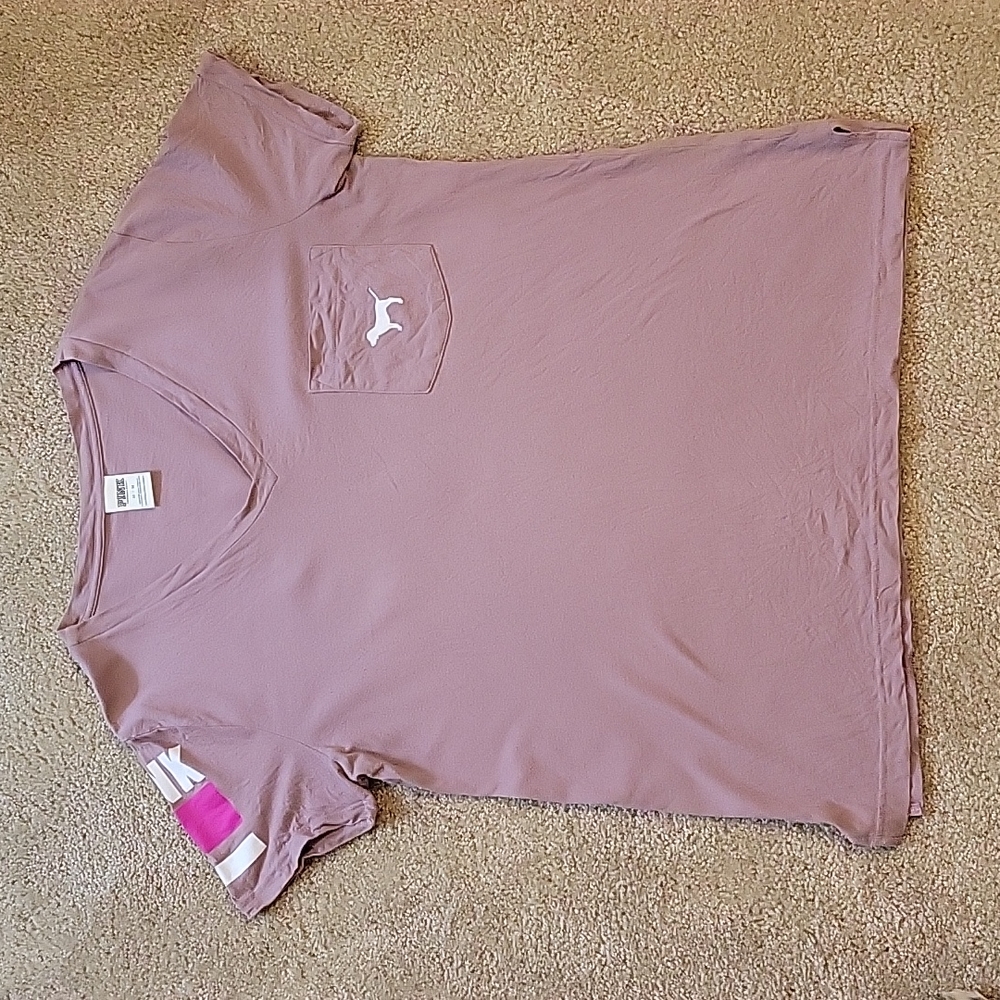Purple Dog Pocket V-Neck Tee PINK Medium